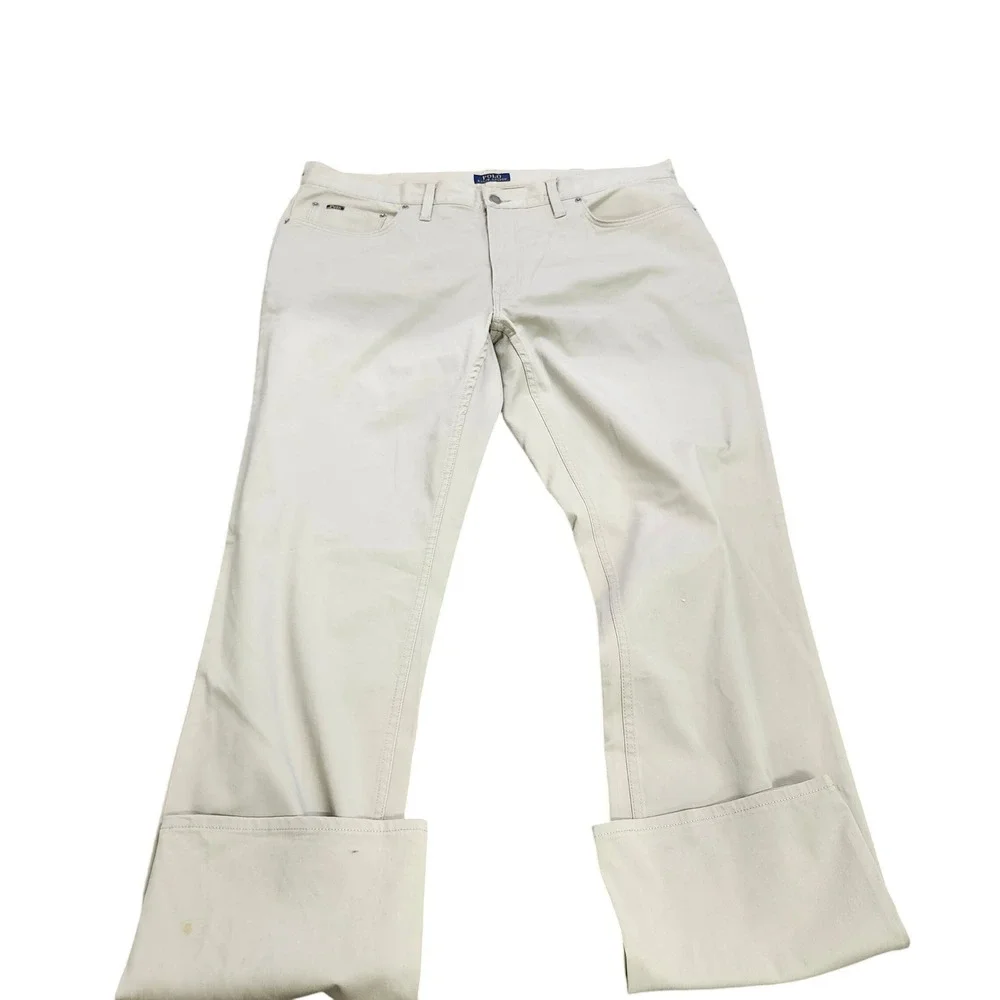 Polo Ralph Lauren Mens Tan Khaki Straight Leg 5-Pocket Twill Trousers 42x35